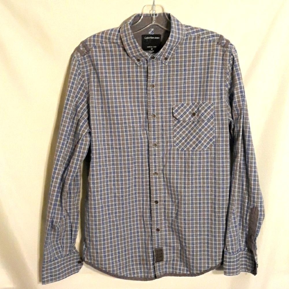 Calvin Klein Jeans dress shirt. EUC blue, gray
